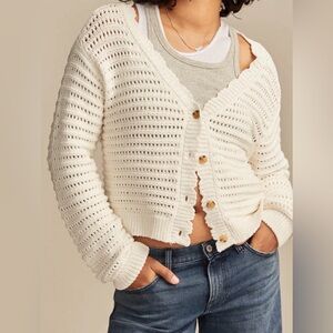 Lucky Brand Cream Crochet Button-Front Women's Cardigan Sweater